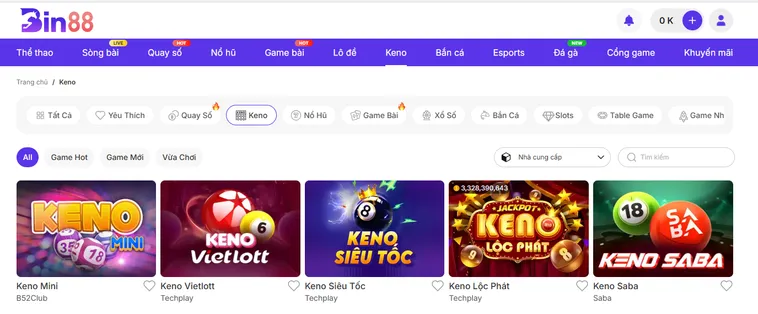 Trải Nghiệm Keno Bin88 Với Cơ Hội Trúng Thưởng Hàng Tỷ Đồng Mỗi Ngày