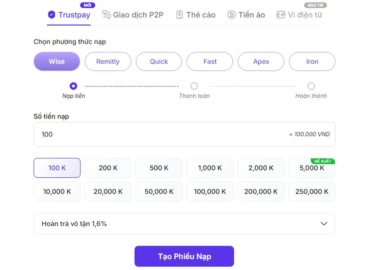 Luôn luôn có hướng dẫn các phương thức nạp tiền mới nhất nhanh nhất tại cổng game Bin88.